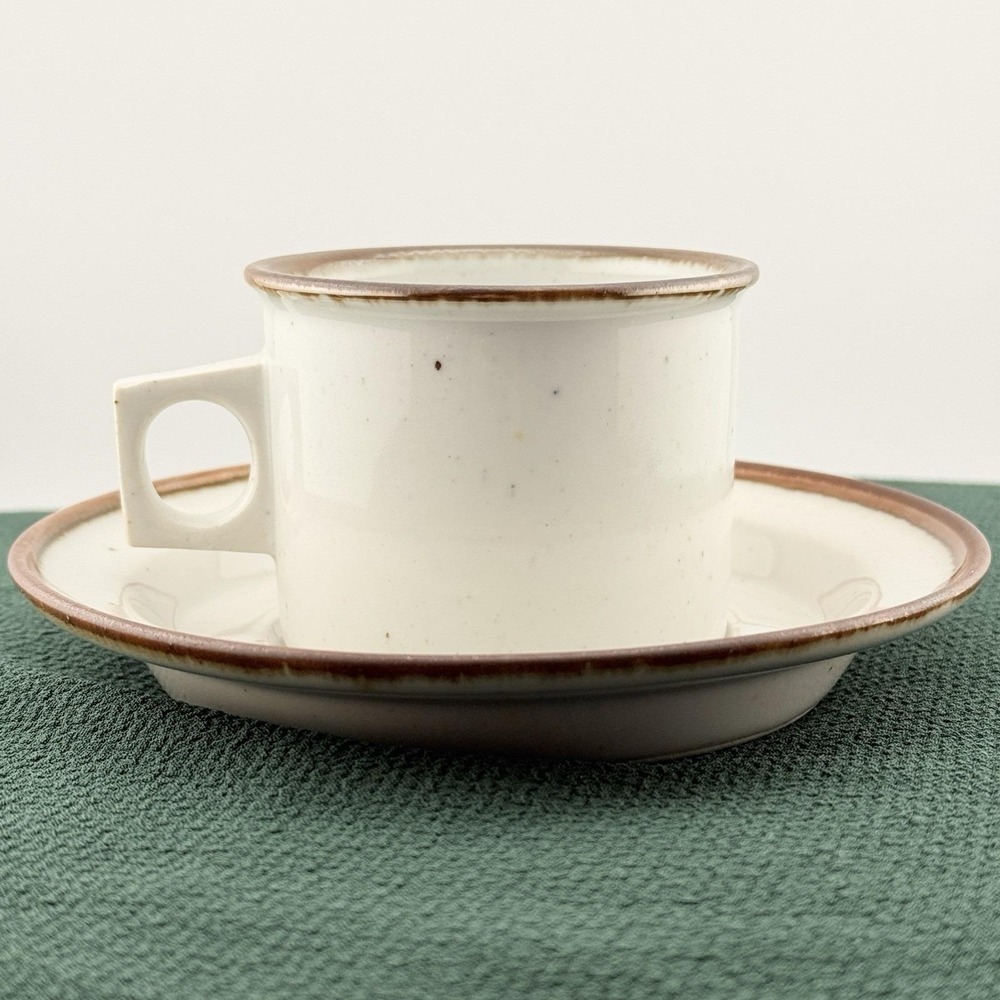 Dansk‎ Brown Mist Rim 2.5" Tea Cup & Saucer Denmark Blue Stamp Niels Refsgaard